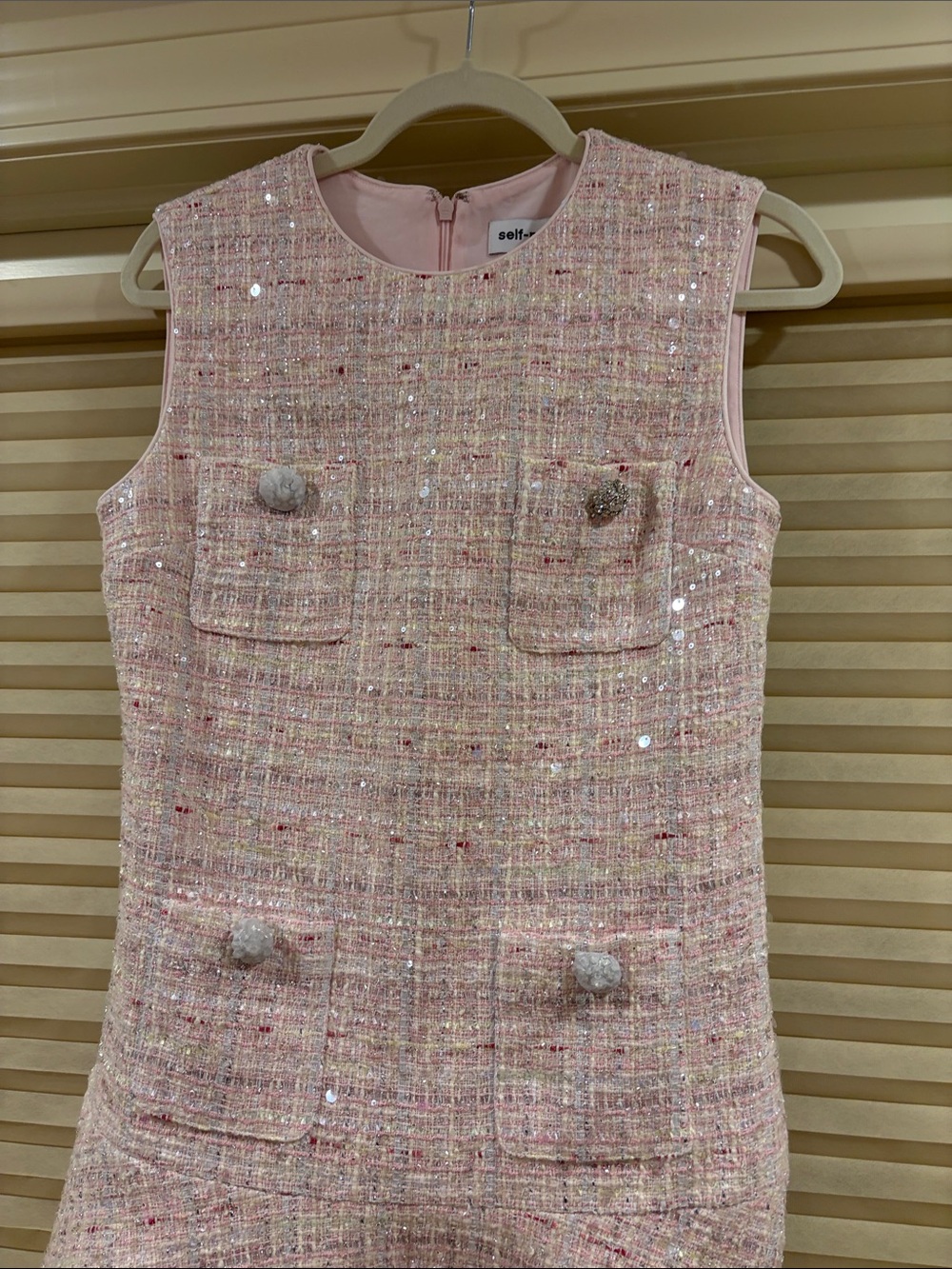 NWOT Self-Portrait Pink Tweed Sleeveless Belted Mini Dress, Size US 6 - Picture 8 of 16